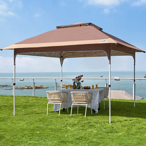 Quictent Pop up Canopy 12 x 12, One Person Set up Portable Instant Folding Shelter, Outdoor Canopy Tent with Extra Shade for Backyard, Patio, Party - Tan/Brown