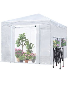 Quictent 12x8ft Walk-in Portable Greenhouse, Instant Easy-Setup Pop-up Green House Plant Gardening Canopy for Outdoors, White