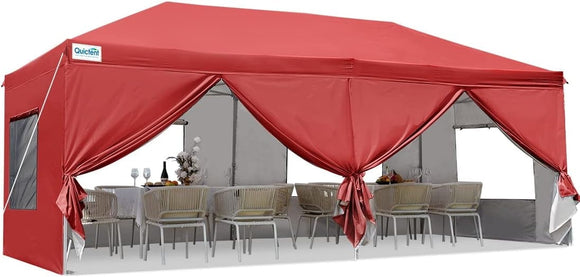 Quictent Privacy 10x20 ft EZ Pop Up Canopy Tent Party Tent Outdoor Event Gazebo with Sidewalls 100% Waterproof-(Burgundy)