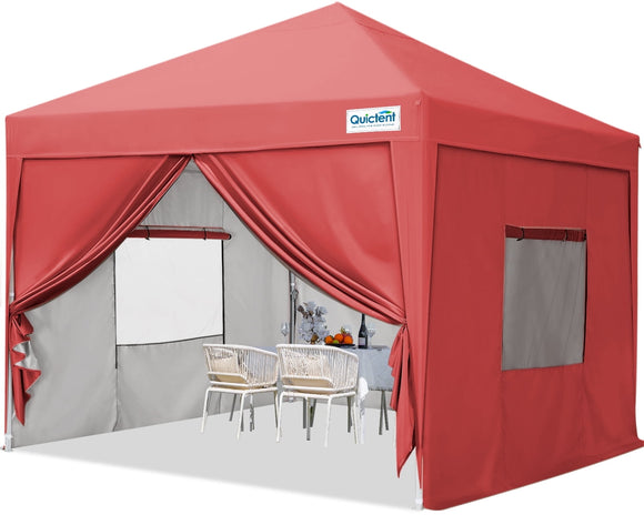 Quictent Privacy 8'x8' Easy Pop up Canopy Tent with Sidewalls and Mesh Windows Enclosed Instant Canopy Shelter Portable Waterproof (Burgundy)