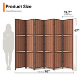 JOSTYLE Bamboo Room Divider with Shelves, 6-Panel Privacy Screen,67"H 96"W Browm