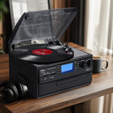 ORCC Vinyl Record Player with Speakers, Turntable CD Player Combo,Retro Black