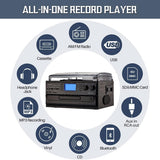 ORCC Vinyl Record Player with Speakers, Turntable CD Player Combo,Retro Black