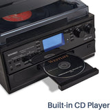 ORCC Vinyl Record Player with Speakers, Turntable CD Player Combo,Retro Black