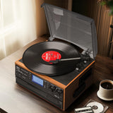 ORCC Vinyl Record Player with Speakers, Turntable CD Player Combo,Retro Brown
