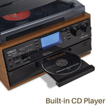 ORCC Vinyl Record Player with Speakers, Turntable CD Player Combo,Retro Brown