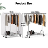 HOKEEPER Clothes Rack with Cover Clothing Racks for Hanging Clothes Heavy Duty Garment Rack, Adjustable Coat Rack with Lockable Wheels