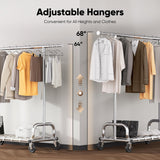 HOKEEPER Clothes Rack with Cover Clothing Racks for Hanging Clothes Heavy Duty Garment Rack, Adjustable Coat Rack with Lockable Wheels