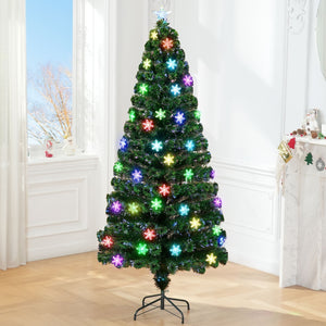 OasisCraft 7.5 FT Pre-Lit Optical Artificial Christmas Tree Fiber Xmas Trees with Multicolor LED Lights, Snowflakes & Top Star, Lighted Christmas Tree Holiday Home Decor