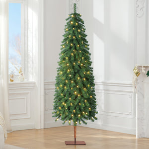 OasisCraft 6FT Slim Pencil Christmas Tree, 26in Diameter, 489 Tips, Warm White LED Lights, Metal Base