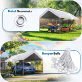 Quictent 10x20 ft Carport Replacement Tarp Canopy Top Cover with Valance and Bungee Balls, White