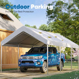 Quictent 10x20 ft Carport Replacement Tarp Canopy Top Cover with Valance and Bungee Balls, White