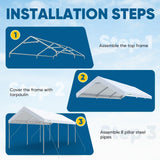 Quictent 10x20 ft Heavy Duty Carport Canopy Galvanized Car Tent with Reinforced Structure & Hanging Edge, White
