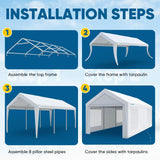 Quictent 10x20 ft Heavy Duty Carport, Outdoor Garage Canopy Tent with Roll-up Ventilated Windows & Sidewalls, White
