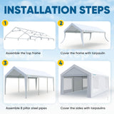 Quictent 12x20 ft Heavy Duty Carport, Outdoor Garage Canopy Tent with Roll-up Ventilated Windows & Sidewalls, White