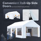 Quictent 12x20 ft Carports with Side Zipper Doors, White