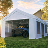 Quictent 12x20 ft Carports with Side Zipper Doors, White
