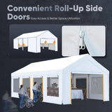 Quictent Heavy Duty 13x25 ft Carports with Side Zipper Doors, White