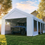 Quictent Heavy Duty 13x25 ft Carports with Side Zipper Doors, White