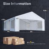 Quictent 20x20 ft Heavy Duty 2 Car Carport with Zipper Side Doors, White