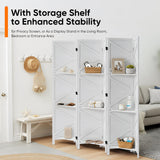 Modern Room Divider with Shelves, White X-Shape Design Folding Partition, 6-Panel Contemporary Freestanding Divider 67" H x 96" W White