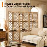 JOSTYLE Room Divider with Shelves, 6-Panel Japanese Shoji Screen 67"H 96"W Nature-Wood