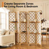 JOSTYLE Room Divider with Shelves, 6-Panel Japanese Shoji Screen 67"H 96"W Nature-Wood