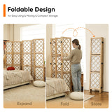 JOSTYLE Room Divider with Shelves, 6-Panel Japanese Shoji Screen 67"H 96"W Nature-Wood