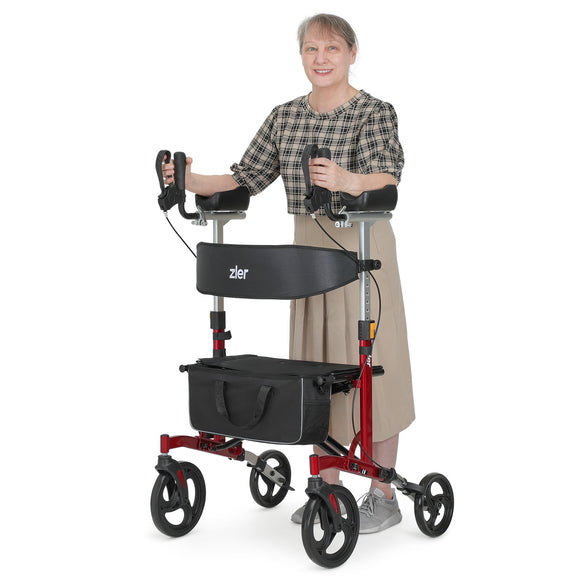 Zler Extra Wide Upright Walker - Stand Up Rollator Walker Supports Up to 500 lbs(Red)