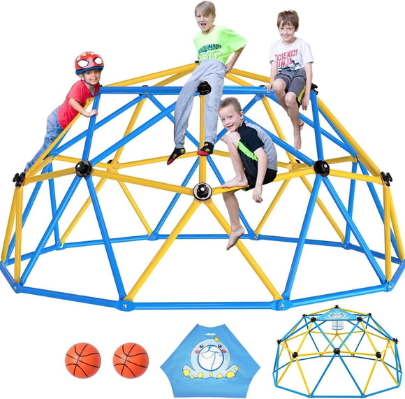 Zupapa 10FT Climbing Dome, Supports 1000LBS Outdoor Playset, Upgraded Decagonal Geo Dome Climber and Easy Assembly Play Equipment for Kids, Blue & Yellow