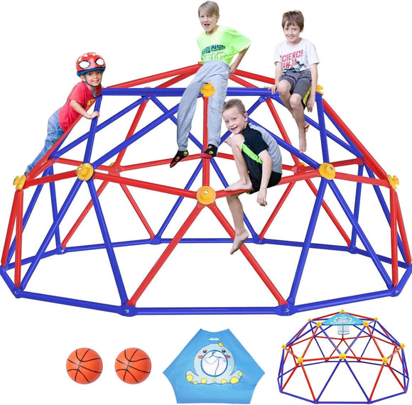 Zupapa 10FT Dome Climber, Supports 1000LBS Outdoor Playset, Upgraded Decagonal Geo Dome Climber and Easy Assembly Play Equipment for Kids, Purple & Red