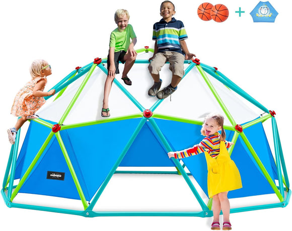 Zupapa Dome Climber with 10FT Climbing Dome Canopy and Basketball Net, New Upgraded Outdoor Geometric Dome Climber with 800LBS Weight Capability, Suitable for 1-6 Kids Climbing Frame with Tent