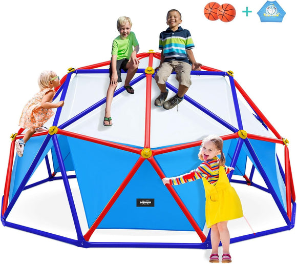 Zupapa Dome Climber with 10FT Climbing Dome Canopy and Basketball Net, New Upgraded Outdoor Geometric Dome Climber with 800LBS Weight Capability, Suitable for 1-6 Kids Climbing Frame with Tent