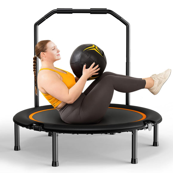 Zupapa 48in Foldable Rebounder, 550LBS Fitness Trampoline with Durable Bungees, Adjustable Handl, Stable & Quiet Exercise Rebounder for Adults, Great Exercise Trampoline for Home/Gym Workout