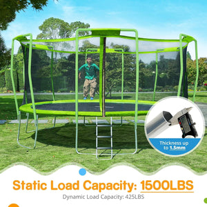 Trampoline for Kids 1500LBS Weight Capacity 16 15 14 12 10FT No-Gap Design with Safety Enclosure Net Trampolines for Children