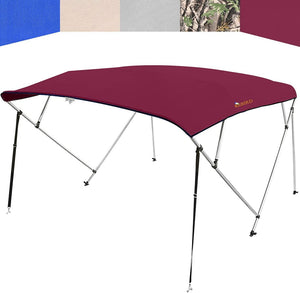 KING BIRD 4 Bow Bimini Boat Top Cover Sun Shade Boat Canopy Waterproof 1 Inch Stainless Aluminum Frame 54" Height with Rear Support Poles and Storage Boot （Burgundy,67"-72"）