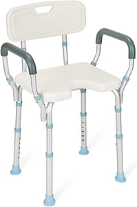 OasisSpace Heavy Duty Shower Chair with Back and Arms 300lb, Bathtub Chair with Handles - Medical Tool Free Shower Cutout Seat for Handicap, Disabled, Seniors & Elderly