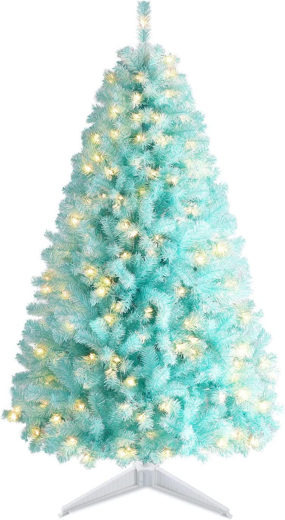 EZCHEER 4.5FT Pre-lit Blue Artificial Christmas White Tree with 150 Warm White UL-Certified Lights and 330 Branch Tips