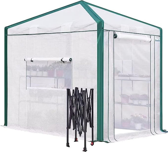 Quictent 8x6 FT Portable Walk-in Greenhouse w/ Oxford Reinforced Seam, Pop-up Green House Garden Plant Shed for Outdoor Indoor, White