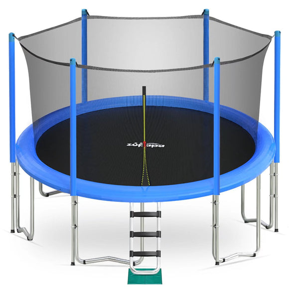 Zupapa 15FT 14FT 12FT 10FT Kids Trampoline 425LBS Weight Capacity with Enclosure net Include All Accessories Outdoor Backyard Trampolines