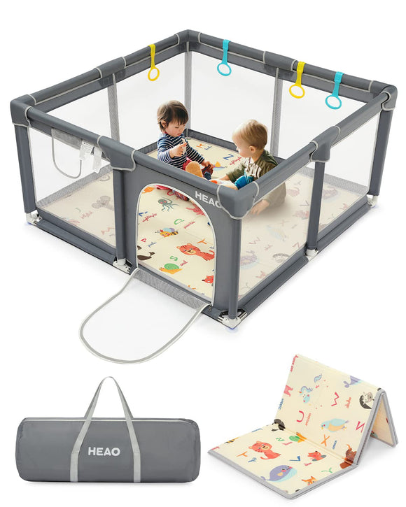 HEAO Baby Playpen with Mat - Large Baby Playard - Baby Play Pen for Babies and Toddlers，Play Yard for Infants 47