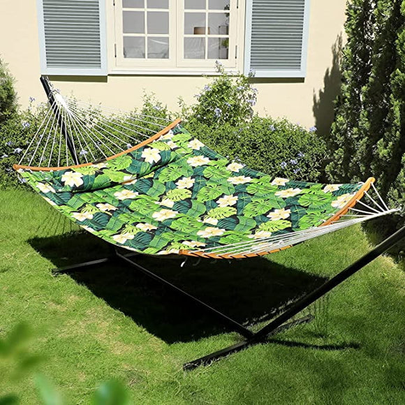 Zupapa 12 Feet Steel Stand with Rope Spreader Bars Hammock Combo 450lbs Capacity, Quilted Polyester Pad and Pillow for Indoor Outdoor Patio Deck Yard