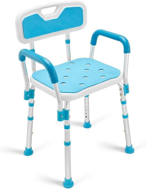 Health Line Massage Products Shower Chair with Arms and Back, Shower Seat Bath Chair for Tub Safety and Support for Handicap, Disabled, Seniors & Elderly - Tool-Free Shower Bench