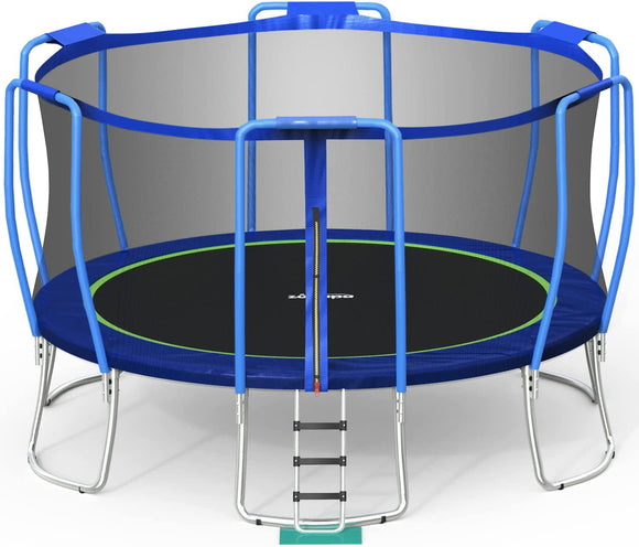 Zupapa No-Gap Design 16FT 15FT 14FT 12FT 10FT Trampoline for Kids with Enclosure Net 425LBS Weight Capacity Outdoor Trampolines with Non-Slip Ladder for Children Adults Family