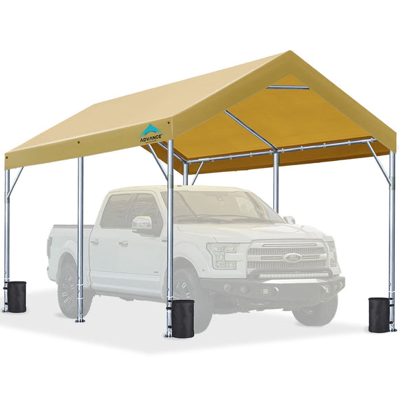 ADVANCE OUTDOOR 10'x20' Steel Carport with Adjustable Height from 9.5 to 11 ft, Heavy Duty Car Canopy Reinforced Garage Party Tent Boat Shelter Portable, Beige