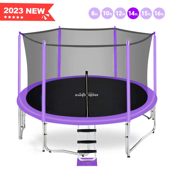 Zupapa 16 15 14 12 10 8FT Kids Trampoline 425LBS Weight Capacity with Enclosure net Include All Accessories Outdoor Backyard Trampoline(14FT)