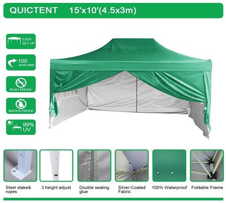 Qucitent 4Season Pyramid 10' x 15' Pop Up Canopy -Green