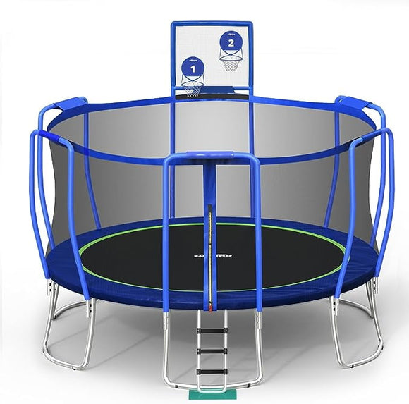 Zupapa No-Gap Design 16 15 14FT Trampoline With Basketball Hoops for Kids with Safety Enclosure Net 425LBS Weight Capacity Outdoor Backyards Trampolines