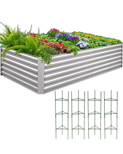 Quictent Galvanized Raised Garden Bed 8x4x2 Ft Tall Garden Bed Extra Height 22.04" Outdoor Heightened Planter Box, Silver