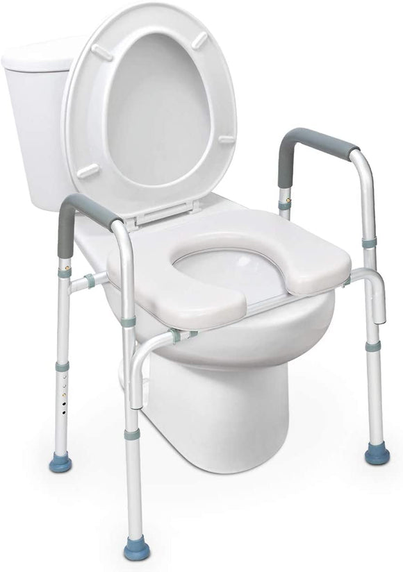 OasisSpace Stand Alone Raised Toilet Seat 300lbs - Heavy Duty Medical Raised Homecare Commode and Safety Frame, Height Adjustable Legs, Bathroom Assist Frame for Elderly, Handicap, Disabled